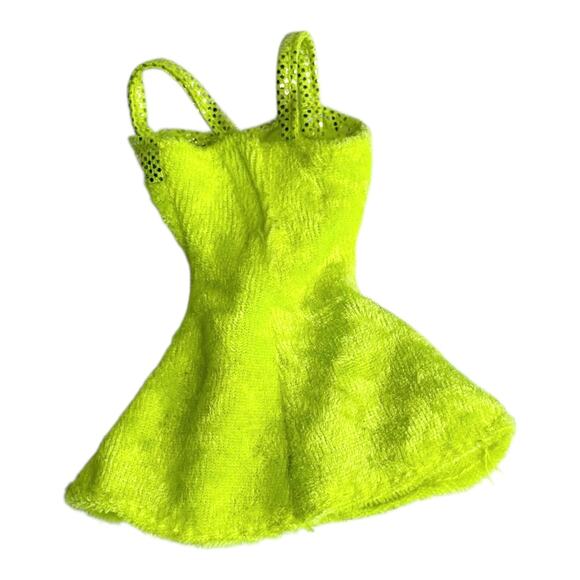 Barbie Doll Sweetheart Dress Neon Green Plush Silver Dot Fit Flare Party 1997 - Picture 2 of 4
